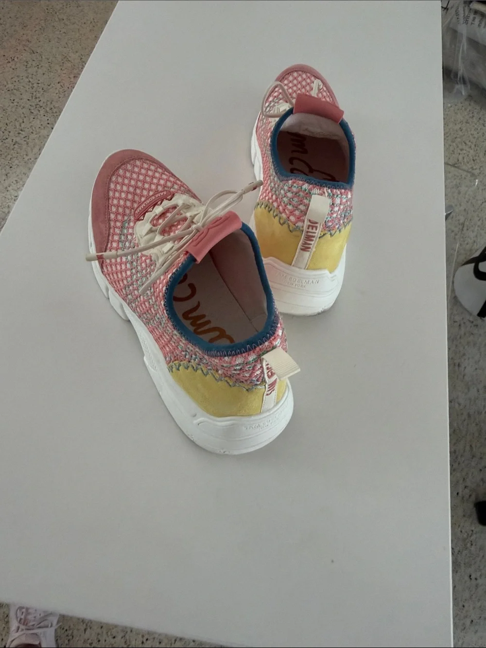 Sam Edelman Coral and Navy Knit Mesh Sneakers - Picture 3 of 6